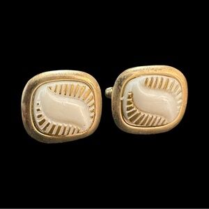 Vintage Cufflinks Gold Tone White
